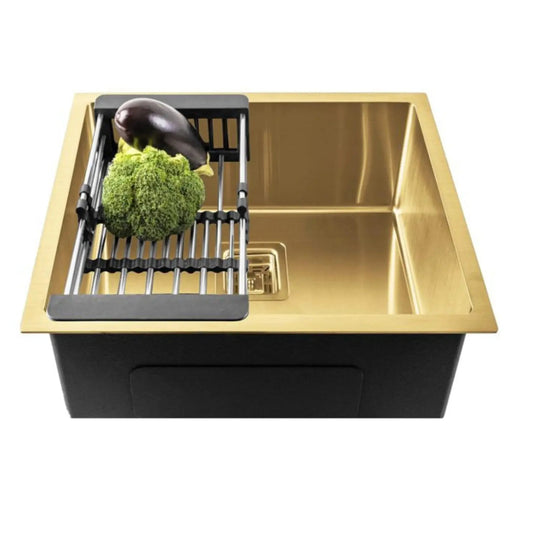 Premium Handmade (18 x 16 x 9) Inch Stainless Steel Single Bowl Gold Kitchen Sink