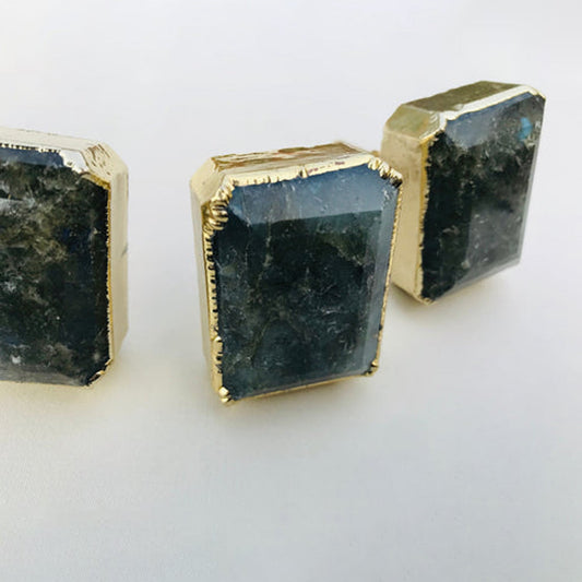 Set of 4 Large Faceted Labradorite Gemstone/Agate Classic Vintage Finish Cabinet Drawer Pull Wardrobe Dresser Interior Decorative Handle