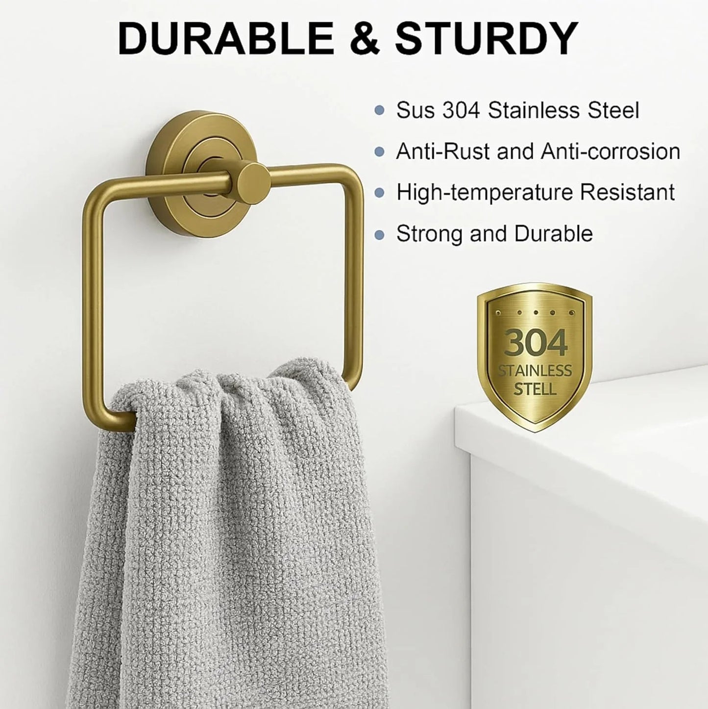 Square Stainless Steel Towel Ring Gold