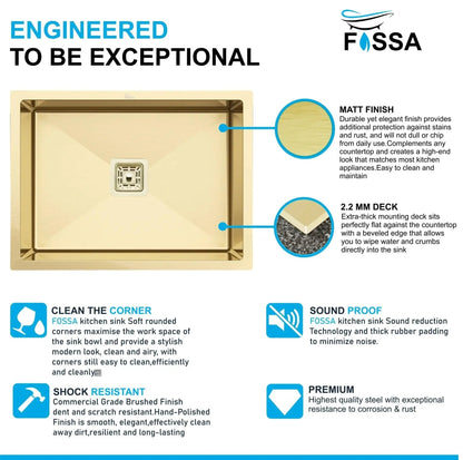 Premium Handmade  (18 x 16 x 9) Inch Stainless Steel Single Bowl Gold  Kitchen Sink