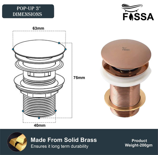 3 Inch  Rose Gold  Brass Pop Up Waste Coupling