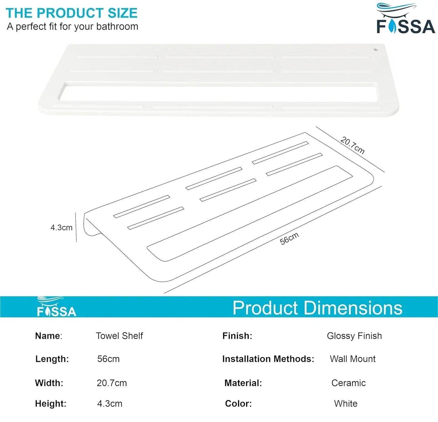 Fossa Wall Mounted Towel Shelf White Quartz Ceramic (RW-126)