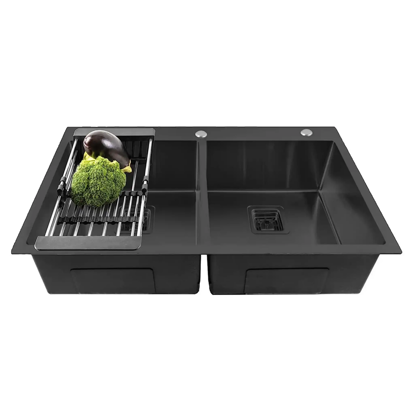 304 Handmade (45"x20"x10) InchStainless Steel Double Bowl Black Kitchen Sink With Tap Hole