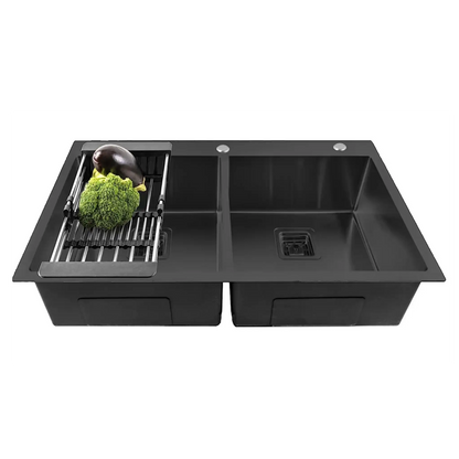 304 Handmade (45"x20"x10) InchStainless Steel Double Bowl Black Kitchen Sink With Tap Hole