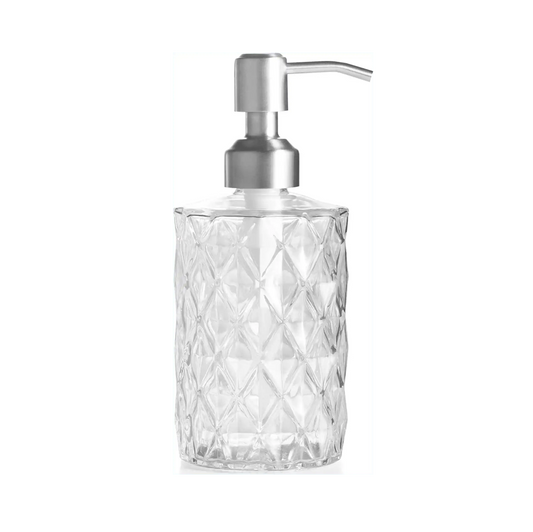 350ml Diamond White Glass Soap Dispenser with 304 Stainless Steel Pump