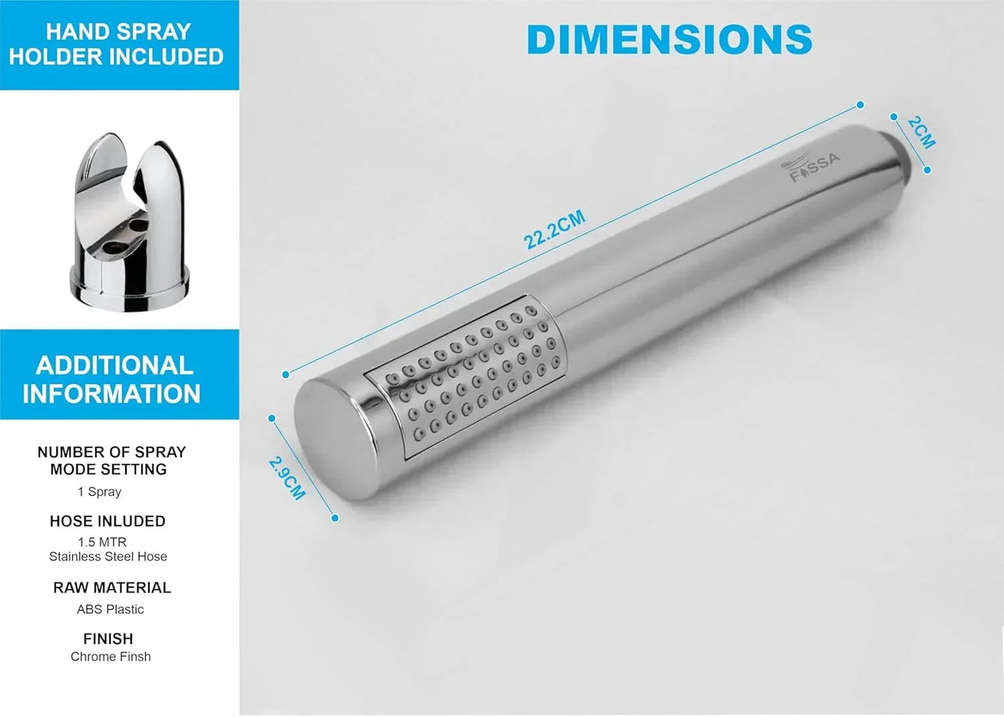 Peak Abs Chrome Finish Hand Shower With 1.5 Meter 304- Grade Stainless Steel Hose Pipe & Hook
