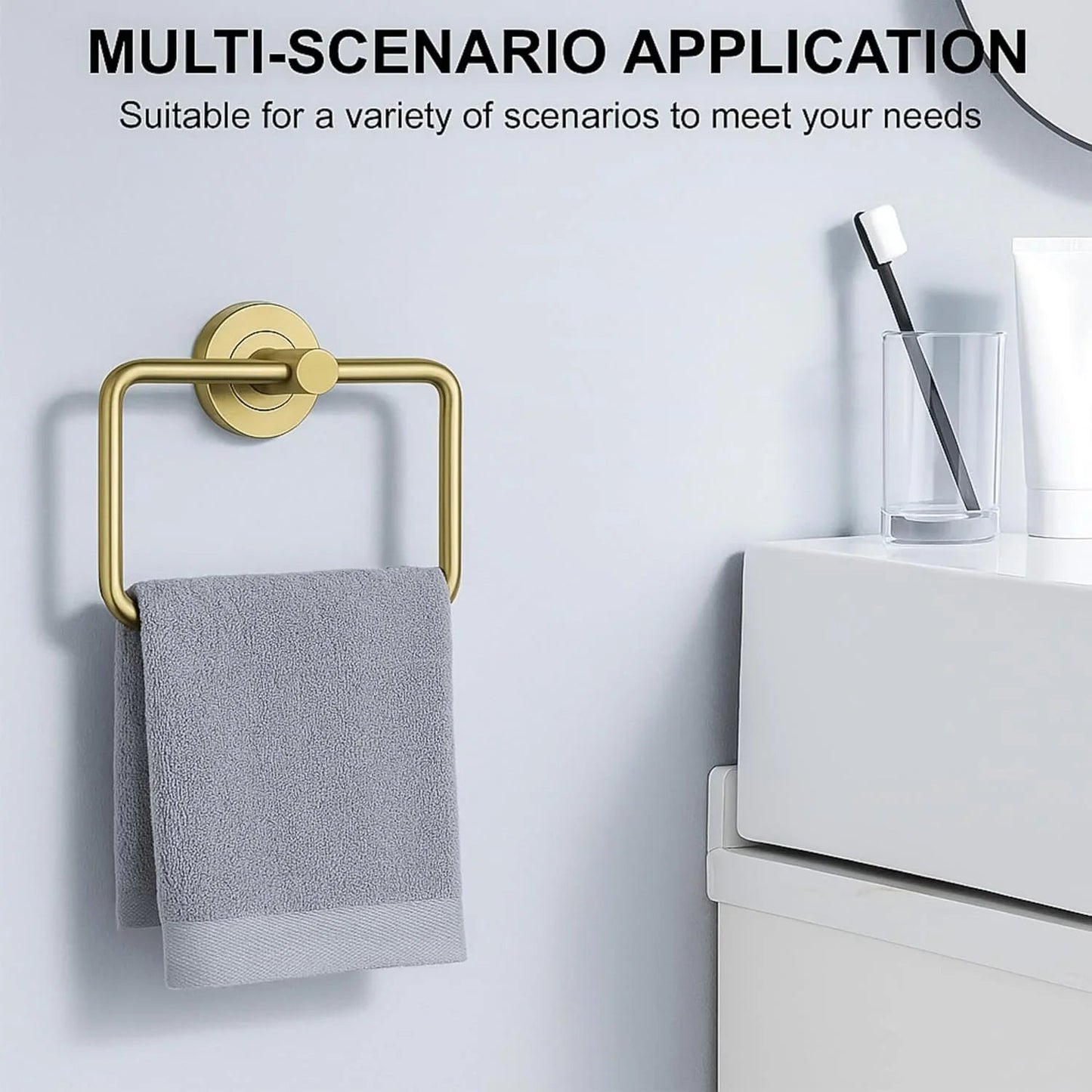 Square Stainless Steel Towel Ring Gold