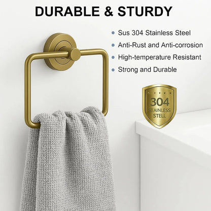 Square Stainless Steel Towel Ring Gold