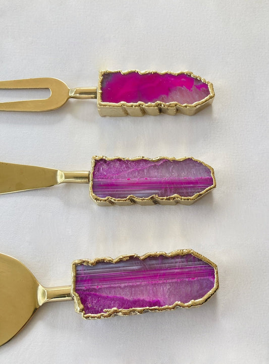 Set of 3 Pink Agate Cheese Knives/Spreaders